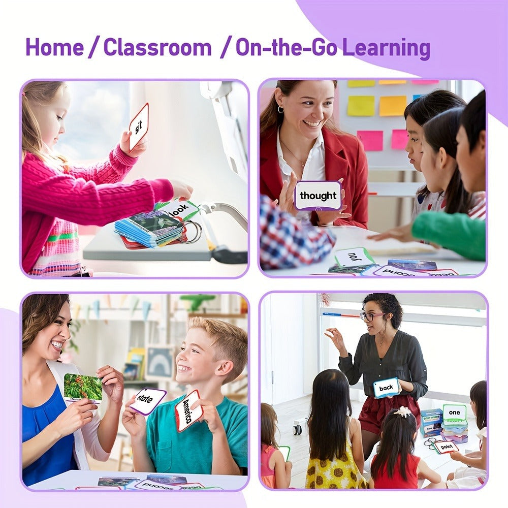 Sight Words Flash Cards 350 Dolch & Fry High Frequency Words – 5 Color-Coded Levels Pre-K to 3rd Grade, Laminated Double-Sided Reading Flashcards with Rings, Homeschool Classroom Gift for Kids Ages 3-9