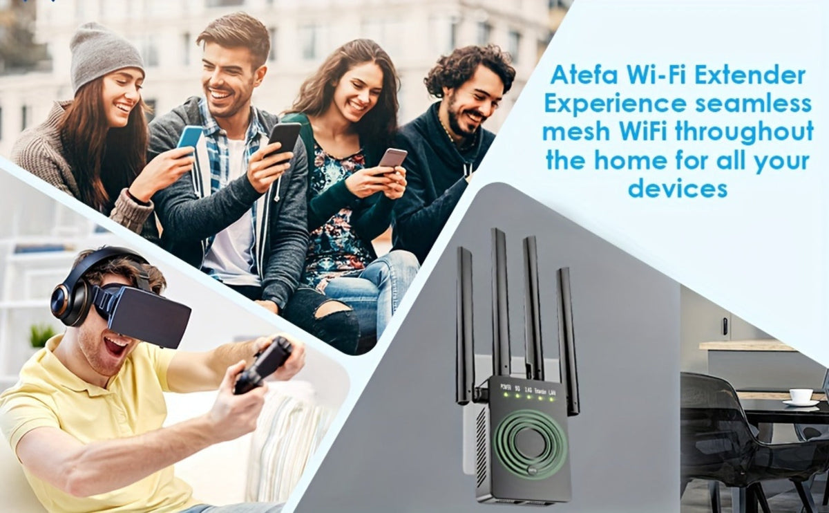 12880 Sq Ft WiFi Booster 1200Mbps Dual Band - Long Range Signal Extender Repeater Covers 105 Devices, Built-In Ethernet Port, WPS Easy Setup for Large Home Office Basement Garage Backyard