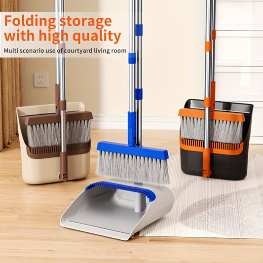 Folding Brooms and Dustpan Sets for Floor Sweeping, Three Color Options