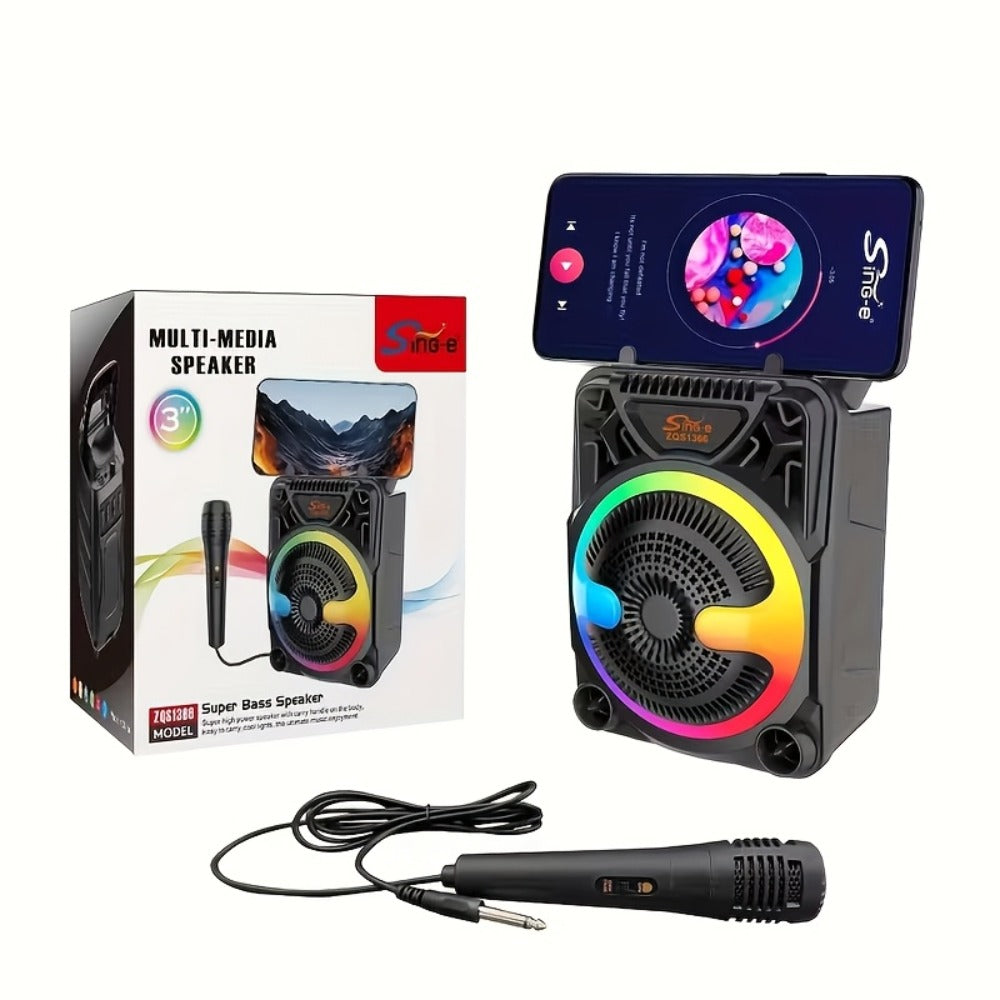 Portable Wireless Karaoke Speaker with Microphone & Bass Boost, TWS Stereo Sound, TF/SD Card Player, Type-C Charging, PA System for Outdoor Street Karaoke Parties Singing Computer DVD