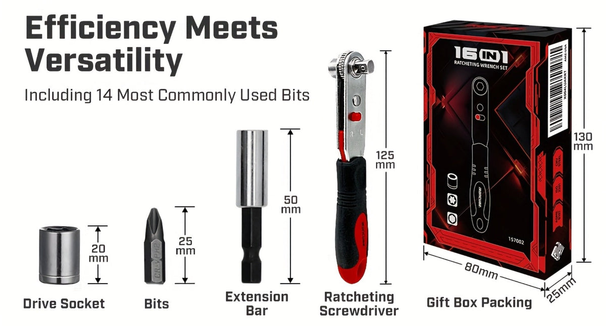 Ratchet Angle Screwdriver Set 10-in-1 & 16-in-1 – Magnetic Multi-Bit Right Angle Screwdriver for Tight Spaces, DIY, Bike Repair & Home Maintenance, Compact Flexible Tool Kit