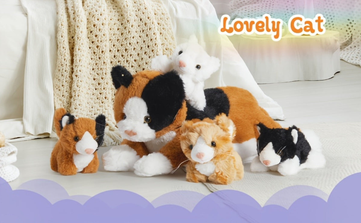 Cat Stuffed Animal Set with Mother Cat and Four Baby Kittens