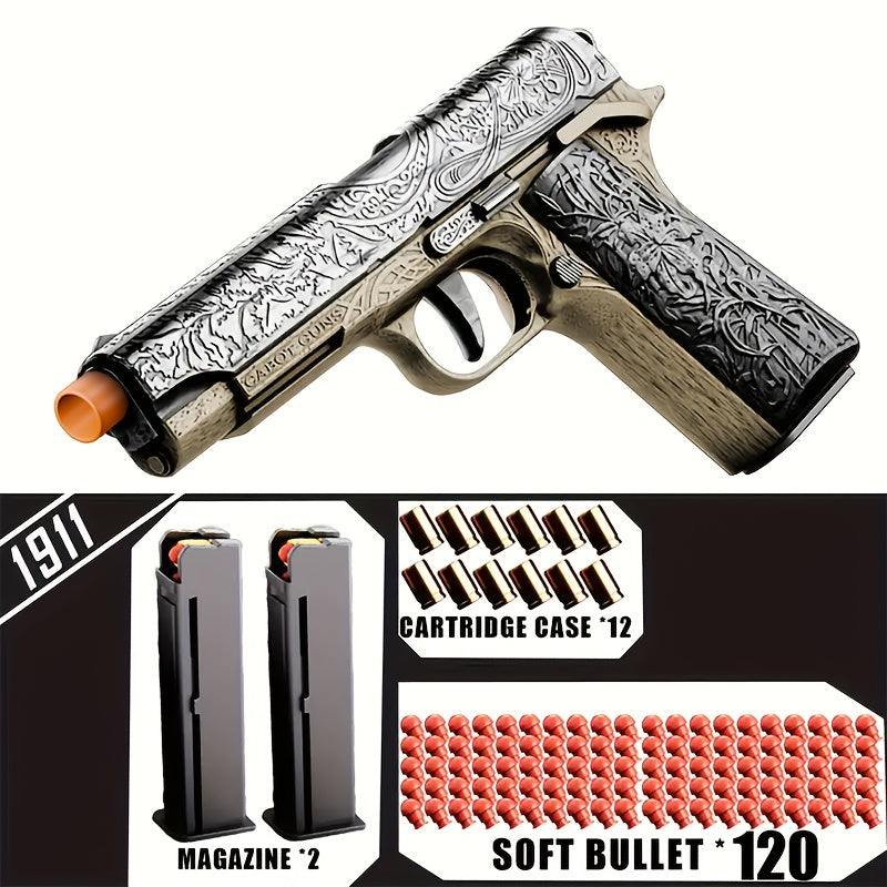 Soft Bullet Toy Gun Pistol with 120 Bullets 12 Shells & 2 Magazines – Hollow Hanging Foam Blaster for Kids Boys Girls Ages 6+, Outdoor Shooting Game Birthday Halloween Christmas Gift Pink or Khaki