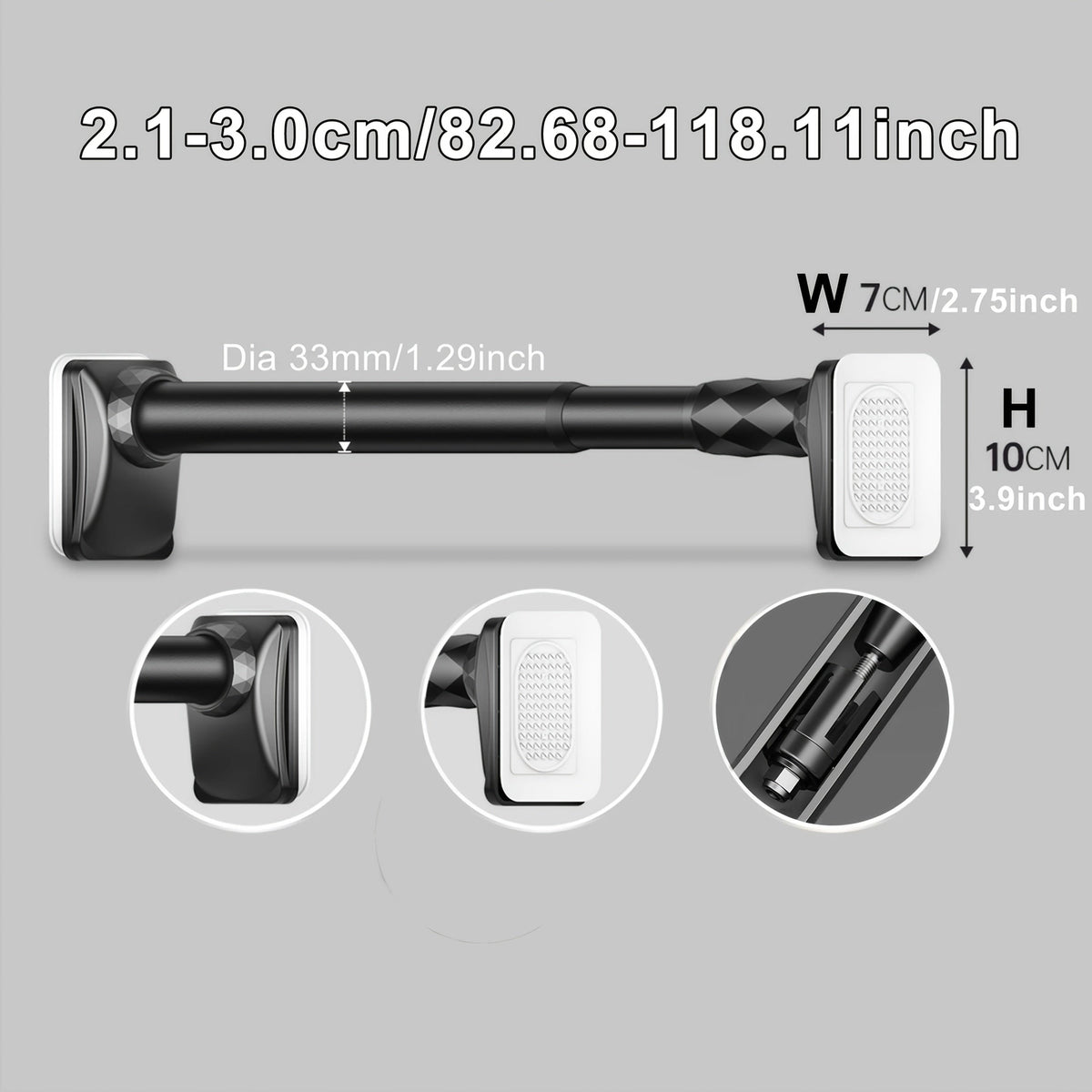 Telescopic Curtain Rod No Drill 15.75"-196.85" Adjustable Shower Curtain Rod 33mm for Large Windows