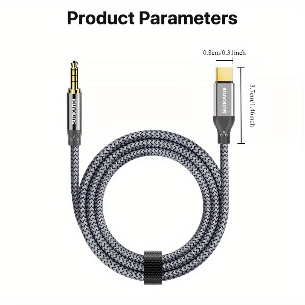 USB C to 3.5mm Audio Adapter with DAC Chip | SUNKANDI TRRS Headphone Jack Converter for iPhone 15 16 Galaxy S24 S23 iPad MacBook & All USB-C Devices – Hi-Fi Car Stereo Cord