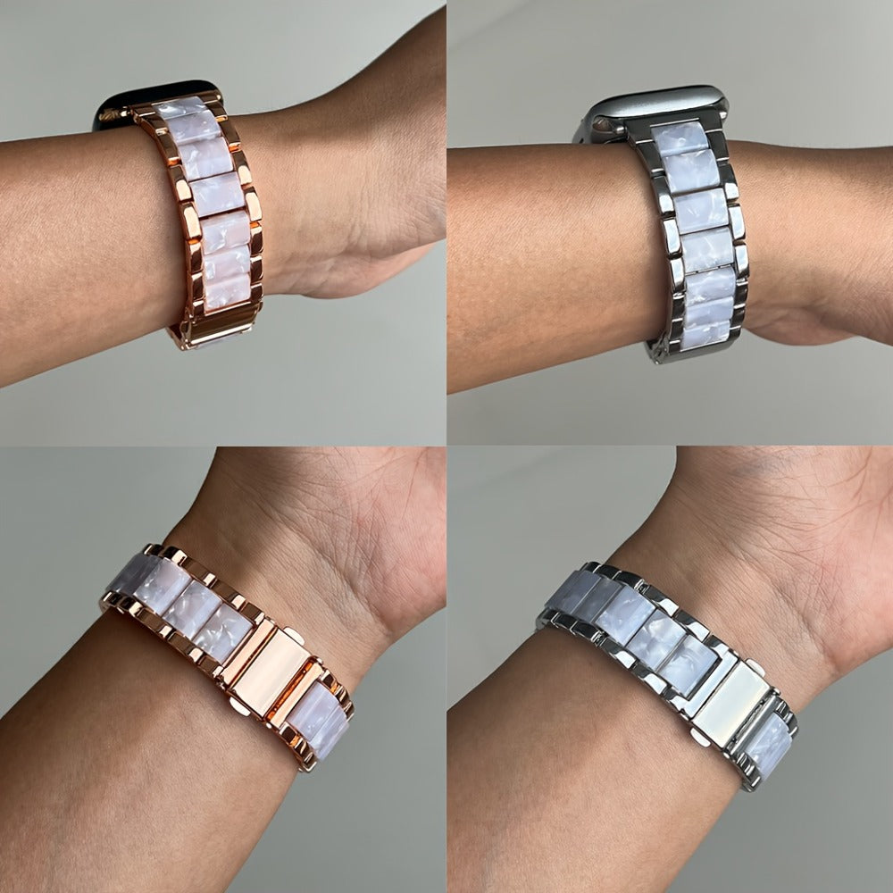 Stainless Steel Resin Apple Watch Band for Women – Gradient Brown & Rainbow Color Fashion Strap Compatible with Apple Watch Series 1–11 SE Ultra Ultra 2 38 40 41 42 44 45 46 49mm
