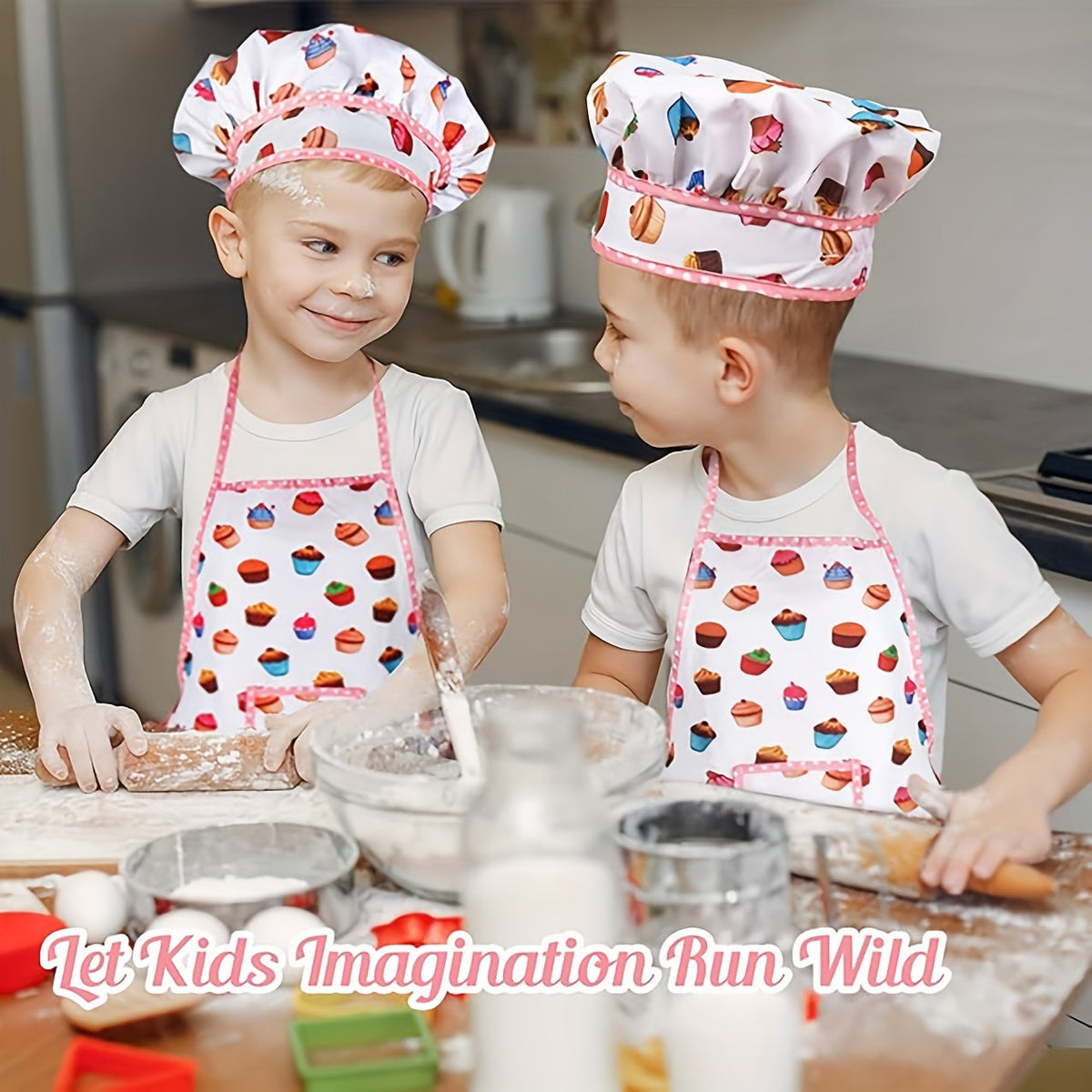 Kids Pretend Baking Set, 24-Piece Chef Hat and Apron with Play Accessories