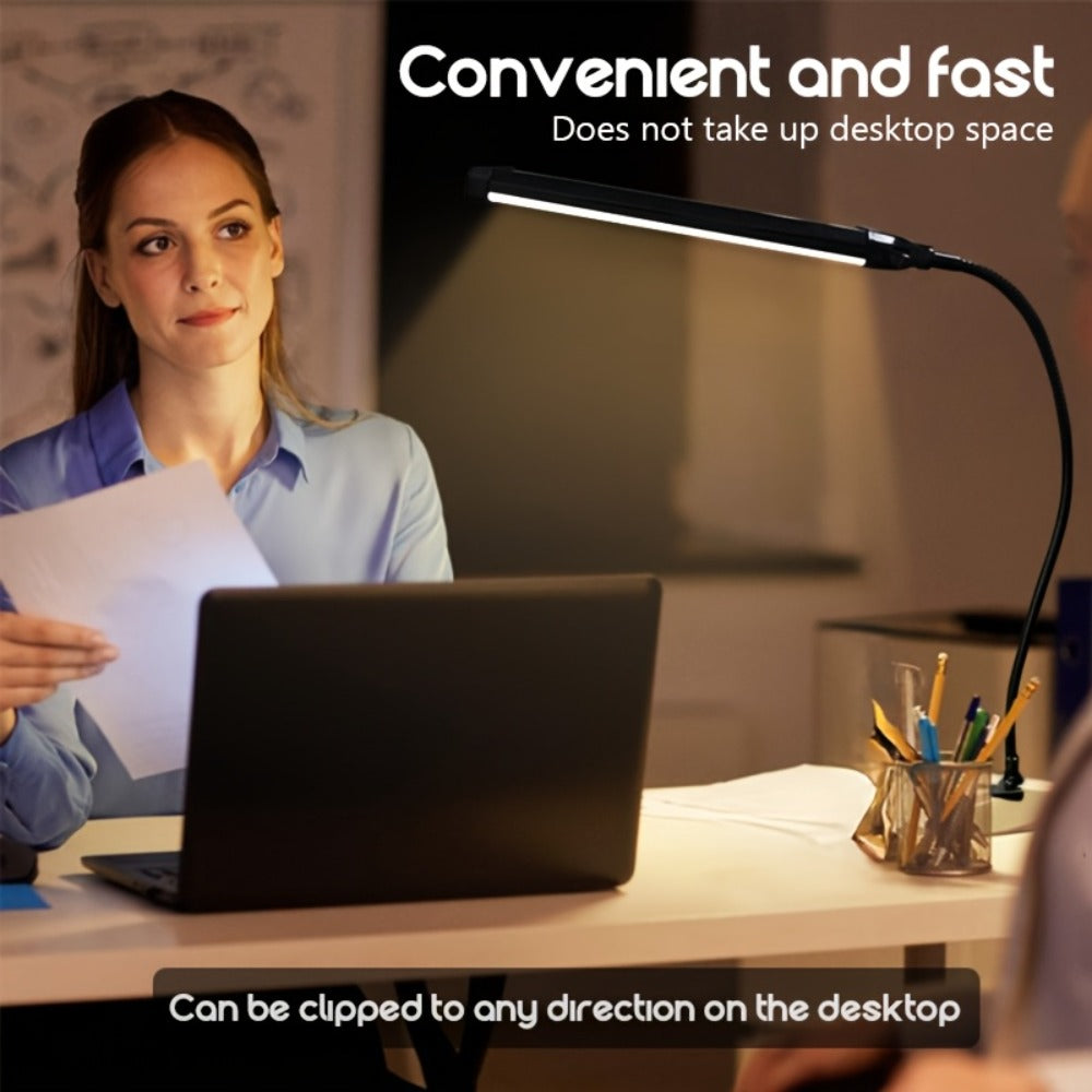 Clip-On LED Desk Lamp Flexible Gooseneck USB Powered – 3 Color Modes 10 Brightness Levels Swing Arm Clamp Light for Home Office Study Reading Crafts Gaming Bedroom – Black