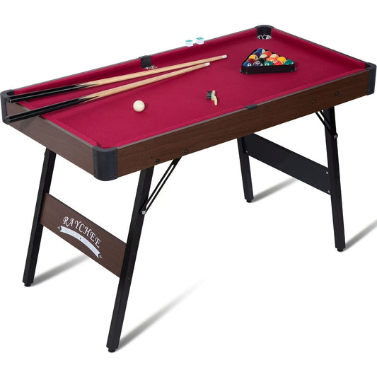 Folding Pool Table, 48 Inch with Locking Legs, Adjustable Feet and Billiard Accessories