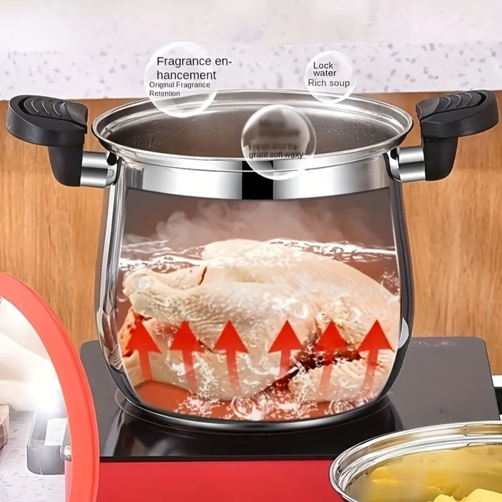 304 Stainless Steel Stew Pot Large Capacity – Food-Grade Non-Stick Multipurpose Cooker | Induction & Gas Stove Compatible Soup Pot for Home Kitchen | Durable Even-Heating Cooking Pot