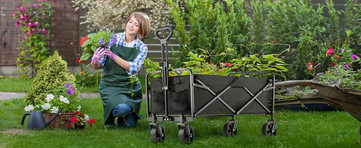 Heavy-Duty Folding Wagon Cart – All-Terrain Collapsible Utility Cart for Camping, Beach, Grocery, Gardening & Pet Outings