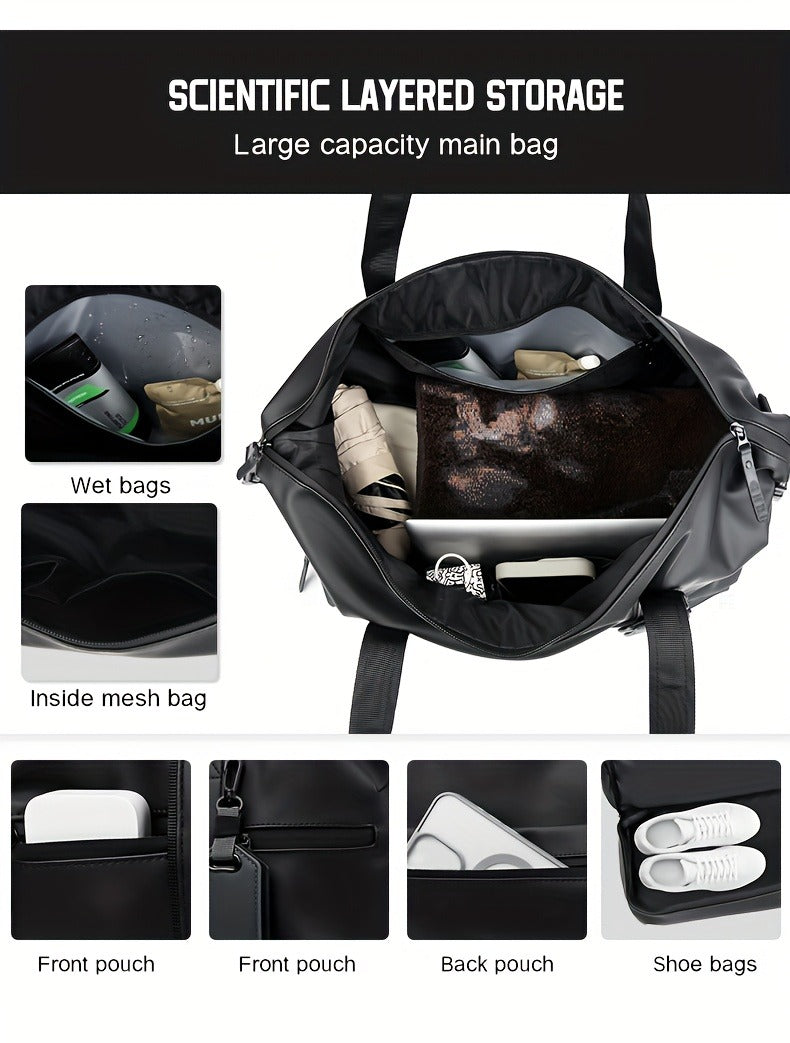 Gym Duffel Bag PU Foldable Sports Duffle with Shoe Compartment & Wet Pocket – Lightweight Weekender Travel Bag for Workout, Daily Use, Carry-On & Overnight Trips, Available in Black, Blue & Gray
