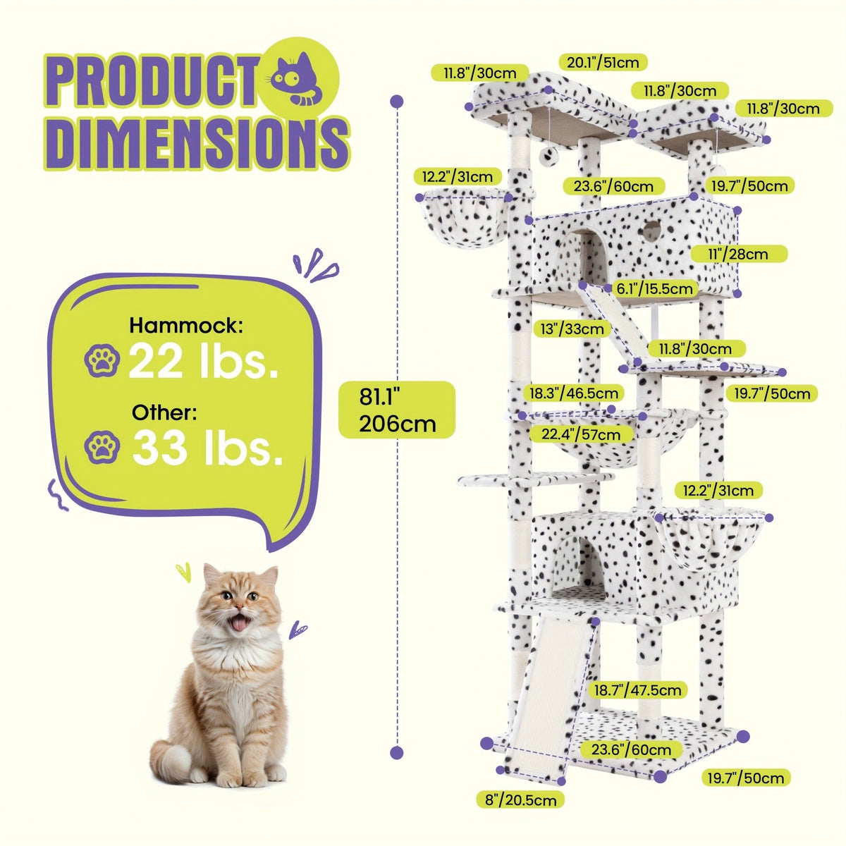 Cat Tree Tower Multi-Level for Indoor Cats - Cat Furniture with Sisal Scratching Posts, Plush Perches, Hammock, Basket & Corner Condo Cave, Hanging Toys & Climbing Ramp, Multiple Sizes & Colors