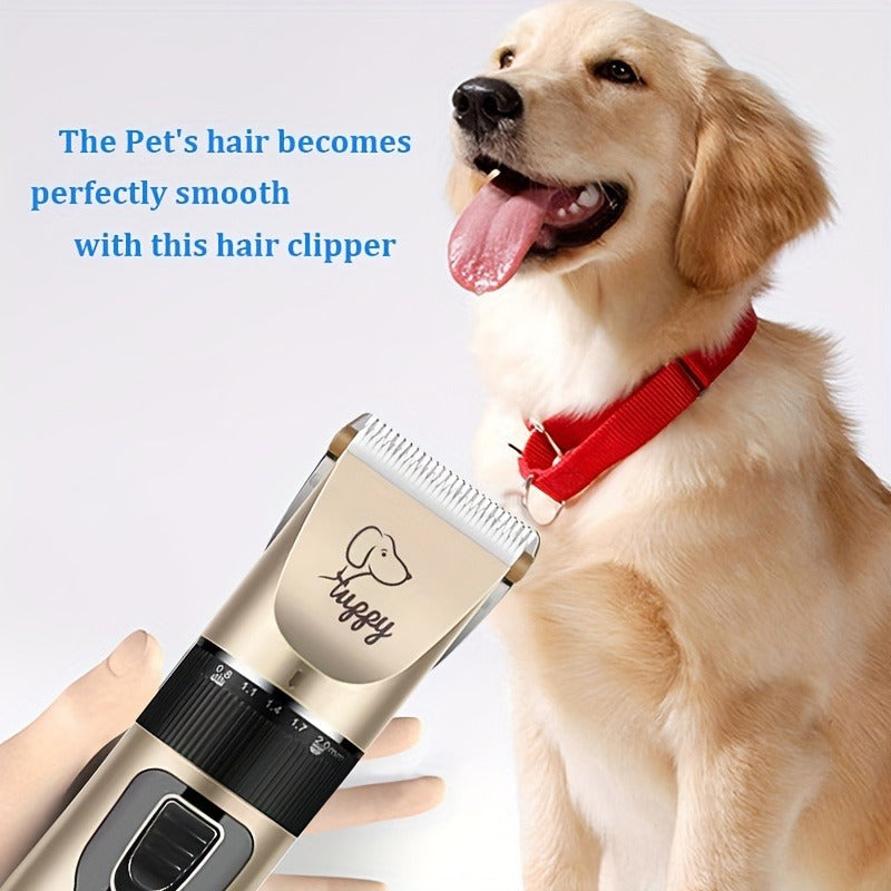 12-in-1 Pet Hair Trimmer Kit USB Rechargeable - Professional Cordless Electric Clippers for Dogs Cats Puppies Kittens, Adjustable Blade 5 Guide Combs Nail Clipper Scissors, Silent Home Grooming Set