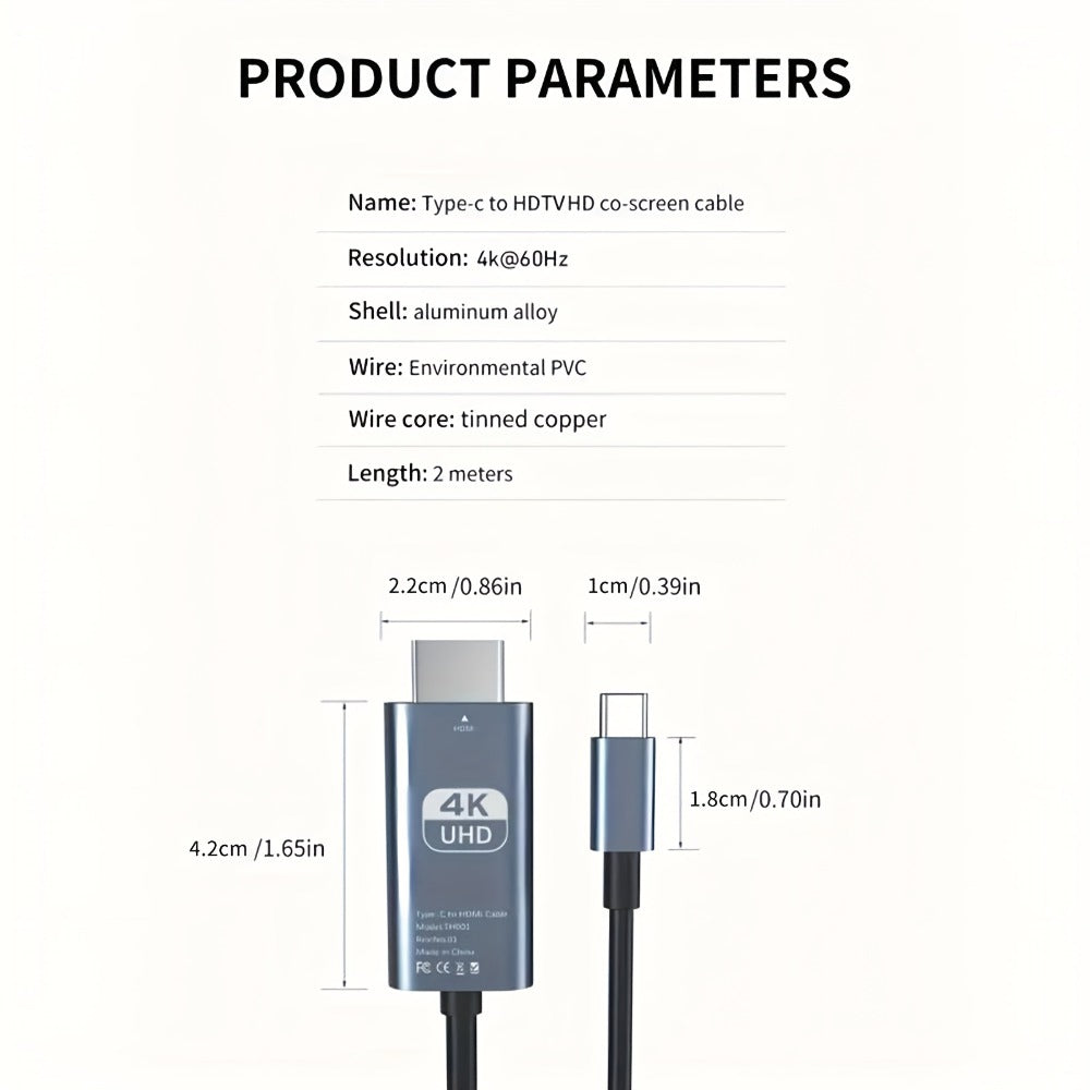 USB-C to HDMI Adapter 4K@60Hz – Thunderbolt 3/4 Compatible, Aluminum, for MacBook Pro/Air, iPad Pro, iPhone 16, Galaxy, XPS & More