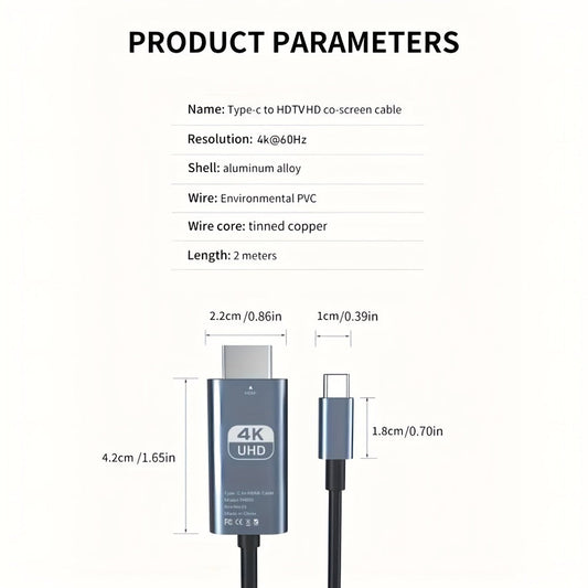 USB-C to HDMI Adapter, 4K 60Hz, Gray Aluminum Housing, Thunderbolt 3/4 Compatible