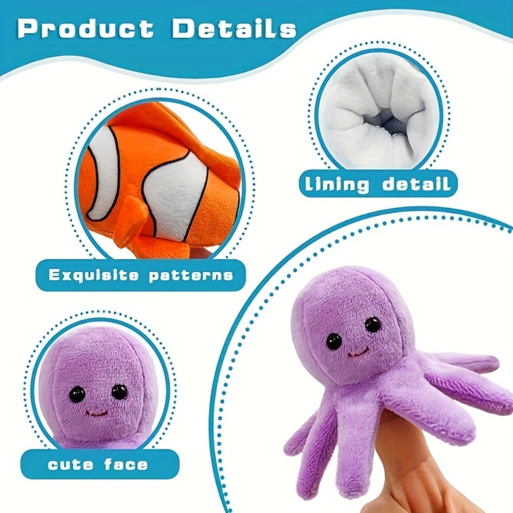 Sea Animal Finger Puppets Set, 6 Piece Ocean Creature Puppets for Storytelling and Role Play