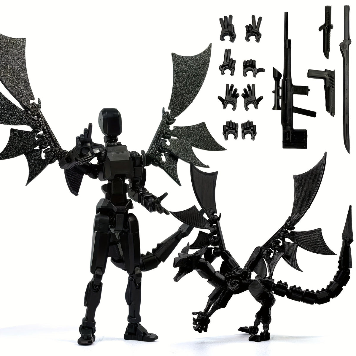 3D Printed Dragon Figurine 2-Piece Set – Articulated Flying Dragon with Movable Wings Poseable Fantasy Sculpture 4 Colors Desk Decor Gift for Gamers Adults Kids