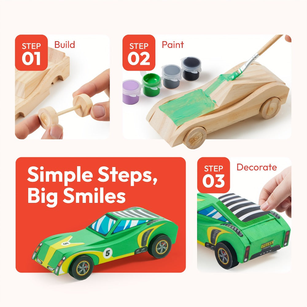 DIY Wooden Race Car Kit, 4 Cars to Build and Paint for Kids Ages 8+