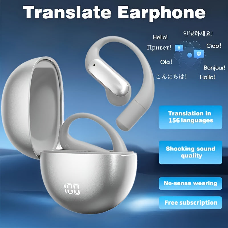 AI Translation Earbuds Real-Time 156 Languages, 3-in-1 Translator + Music + Calls, HD Sound, Ergonomic Ear-Hook Design, Bluetooth 5.0 - for Business Travel, Conferences, Education & Social Use