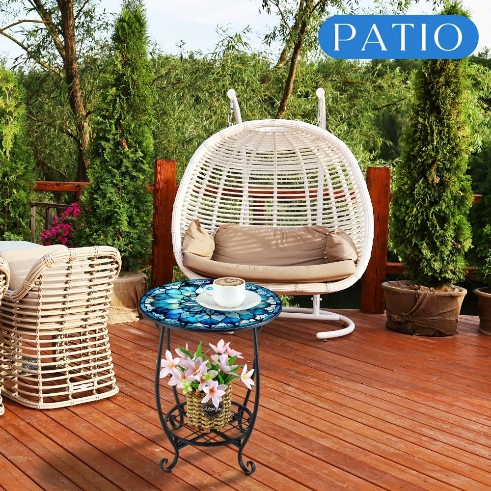 14-Inch Round Outdoor Side Table with Waterproof Protection for Patio detail image - detail view 9