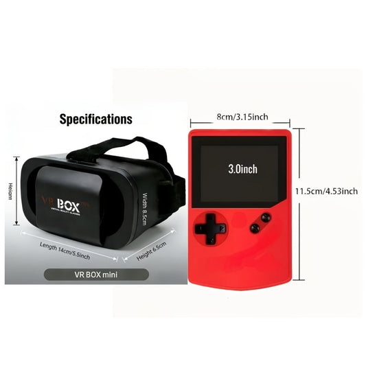 VR Headset & Retro Handheld Game Console Set, Mini 3D HD Virtual Reality Glasses, Portable Bundle