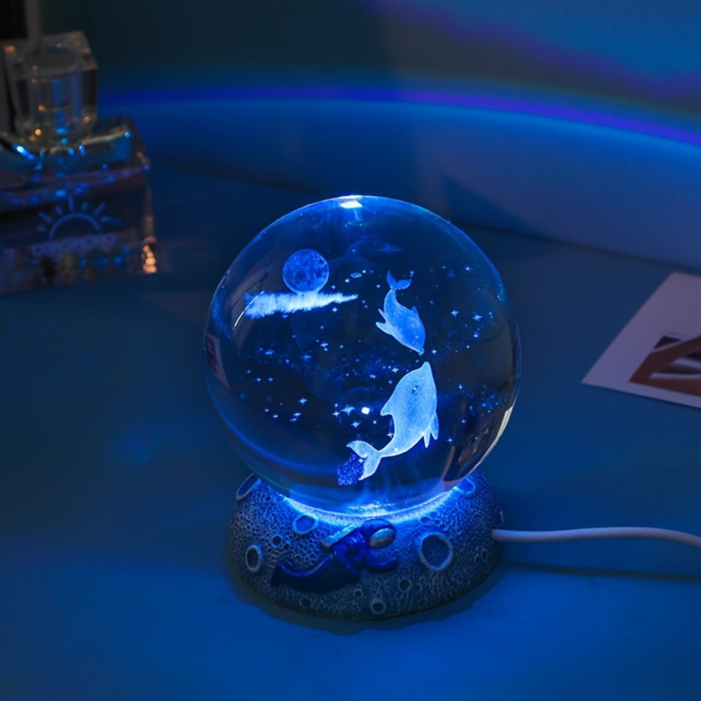 Starry Sky Crystal Ball Night Light – 3D Blue Galaxy Glass Sphere LED Desk Lamp, Creative Tabletop Decor Light for Bedroom, Unique Gift for Holiday Party Birthday (Blue Starry Sky)