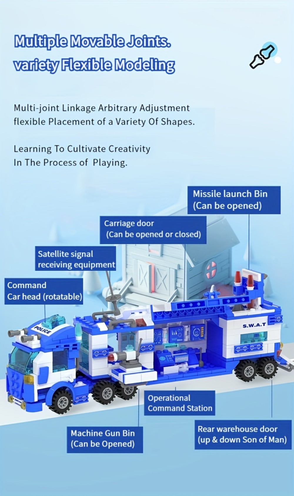 City Police Building Block Set, 700 Pieces with Patrol Vehicles