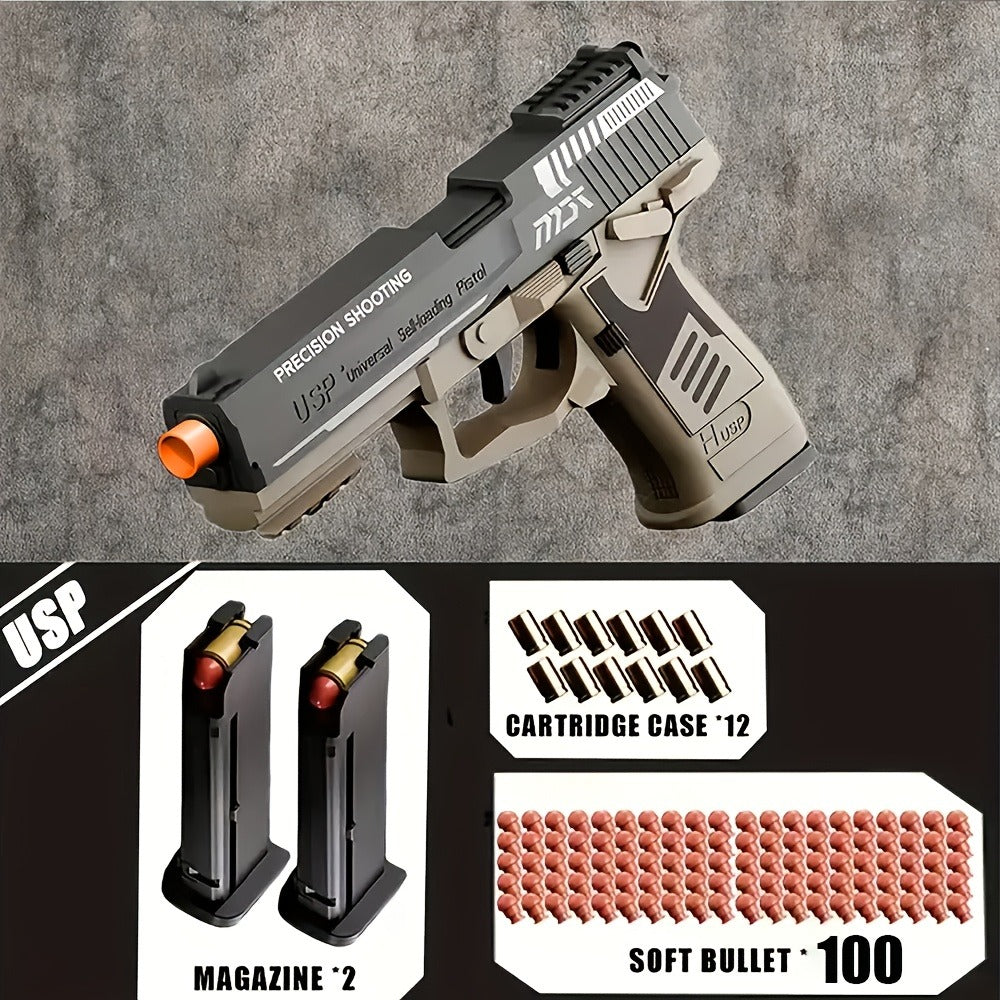 Soft Bullet Toy Gun Pistol with Ejecting Shells & 100 Bullets – Semi-Automatic Rapid Fire Foam Blaster for Kids Boys Ages 6+, Indoor Outdoor Shooting Game Toy, Birthday Christmas Halloween Gift