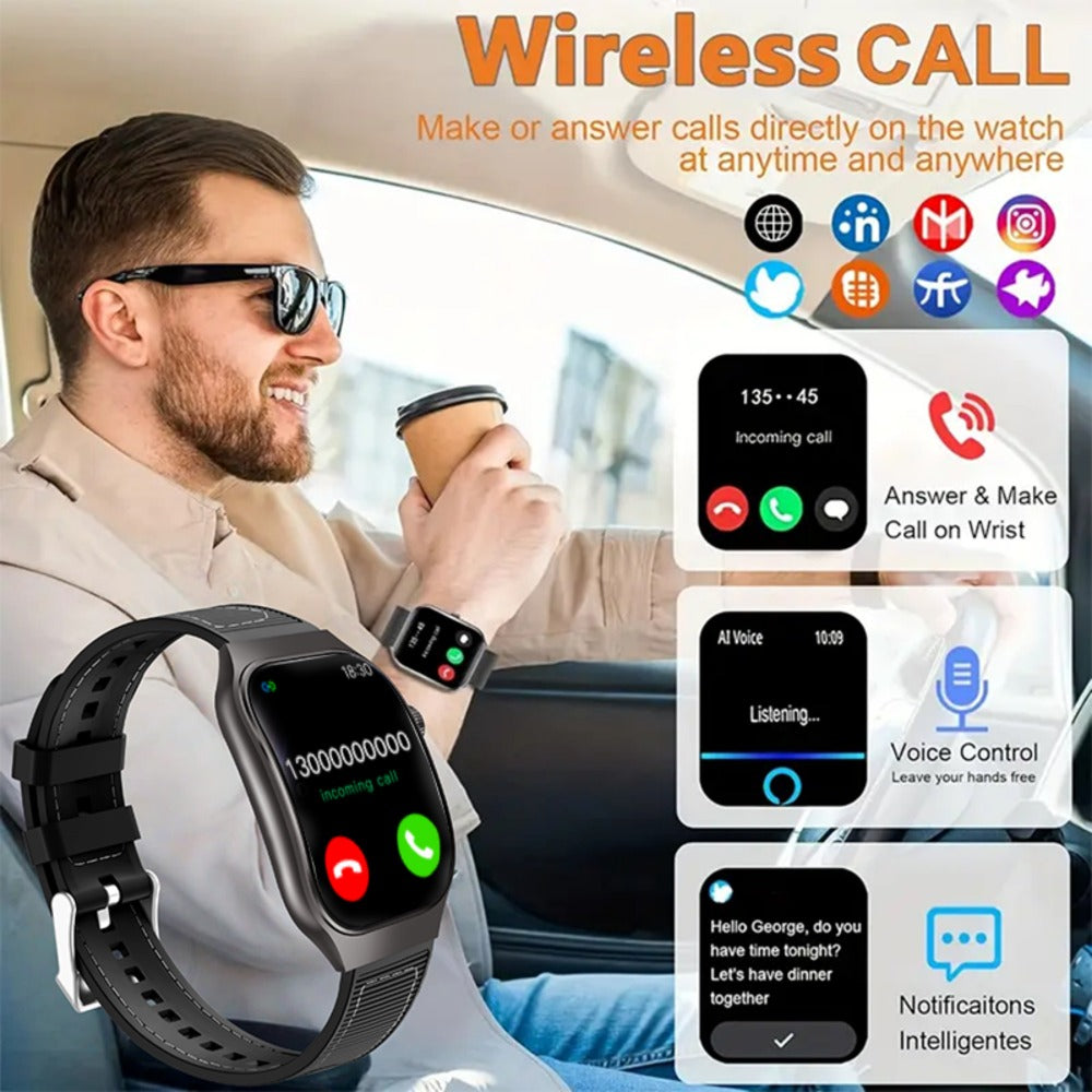 Ultra-Thin Curved Screen Smart Watch with Music Control & SMS Notifications – 2.01" Slim Lightweight Design Call Reminders Health Monitoring Compatible with Android iPhone Unisex Gift for Men Women