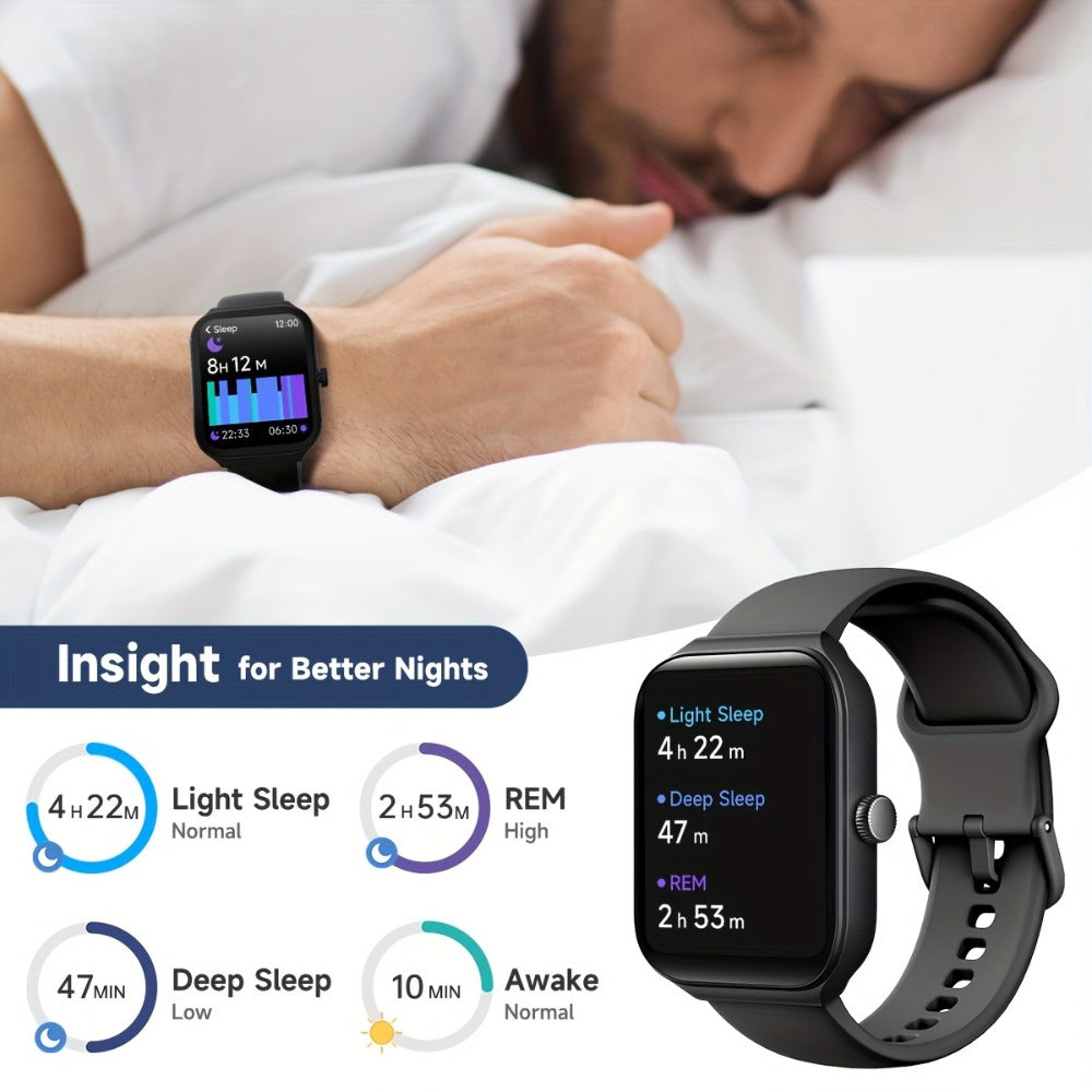 Alexa Built-in Smartwatch 1.95 Inch 360p Large Screen 100+ Sport Modes Wireless Calling Step Counter Sleep Tracker Health Monitoring USB Rechargeable Wristband Compatible with Android iPhone – Black