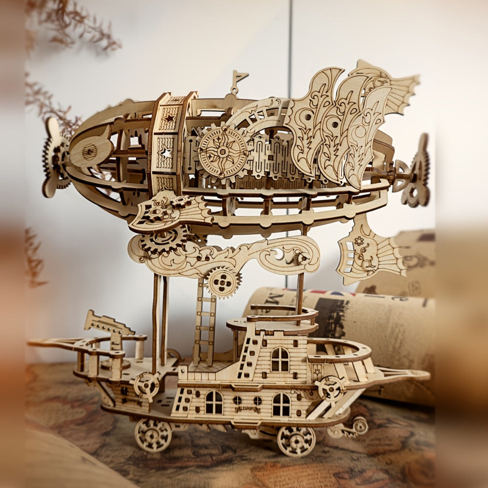 Rotating Merry-Go-Round Wooden Puzzle Kit – Mechanical Carousel 3D Model for Adults & Teens, DIY Kinetic Display Piece, Unique Christmas Birthday Gift (Treehouse, Cello, Airship, Pumpkin Styles)
