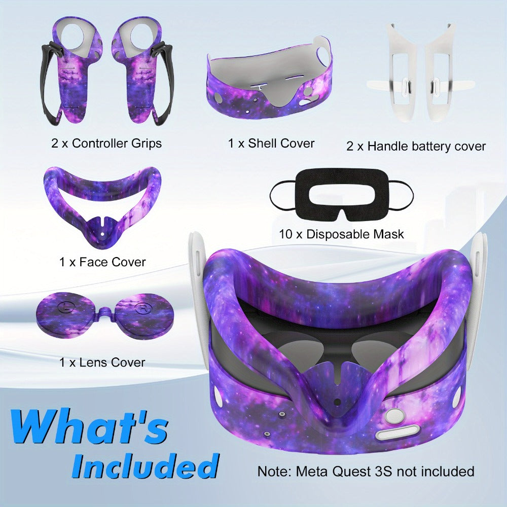 Meta Quest 3S Silicone Cover Set - VR Face Cover Shell Controller Grip Case Camera Lens Protector Full Protection Accessories Kit for Meta Quest 3S