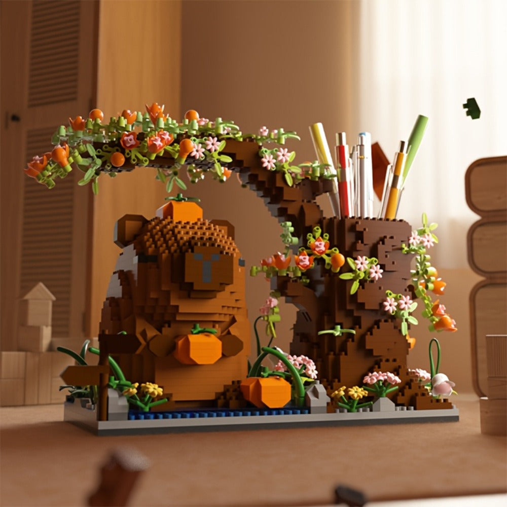 1880-Piece Capybara Building Block Pen Holder and Desk Organizer