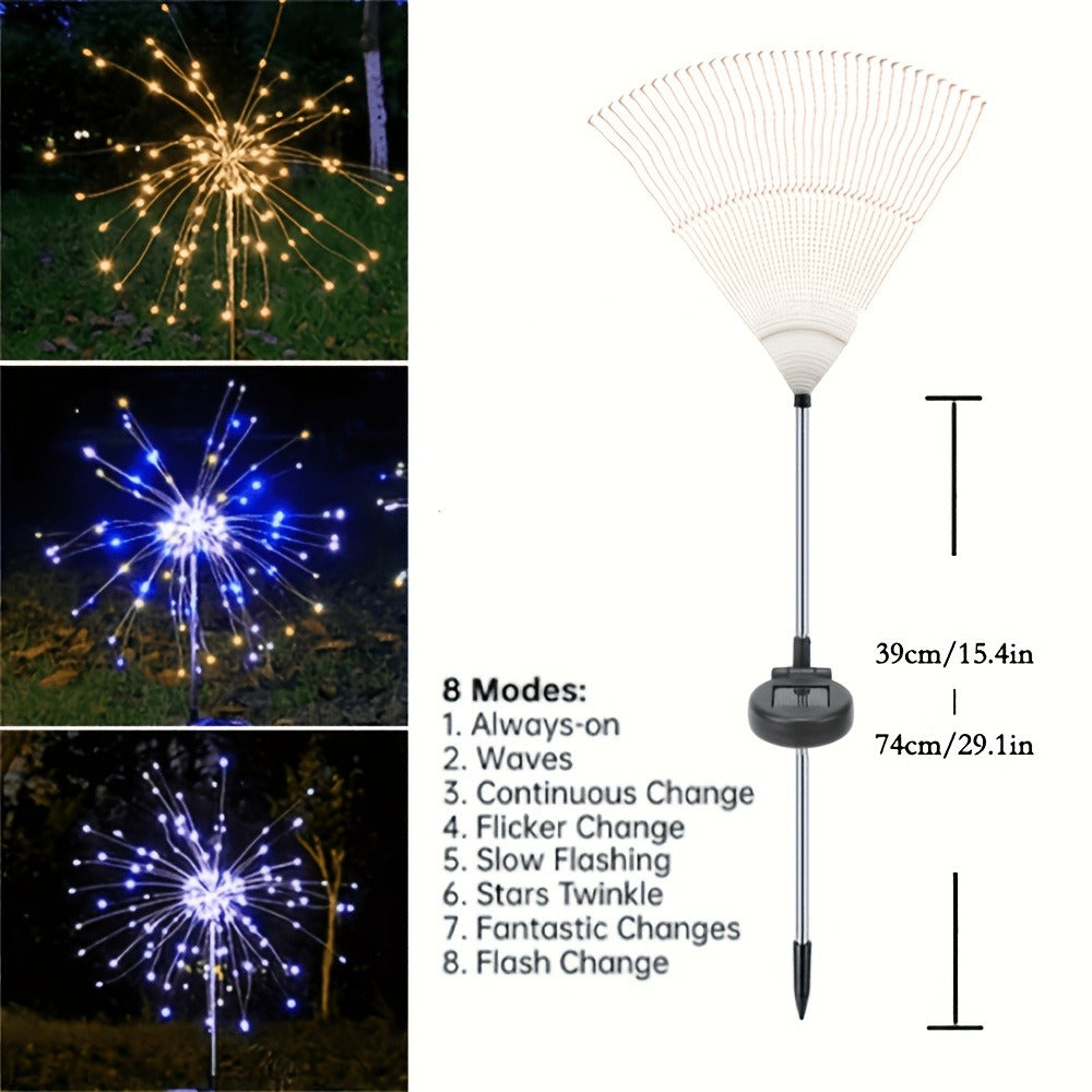 Solar LED Firework Garden Lights Outdoor 8 Modes – 320/680 LED Starburst Stake Light Warm White Colorful for Patio Walkway Camping Wedding Halloween Party Decoration – Single/4/6 Pack