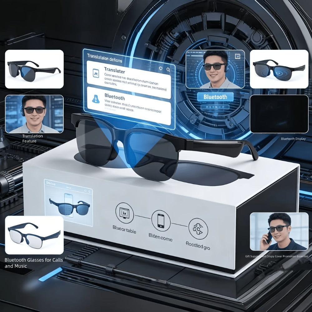 AI Translator Smart Glasses with Real-Time Simultaneous Translation, Photochromic Lenses, Built-In Wireless Earphones, HD Calls & Music – Wearable AI Eyewear for Men & Women