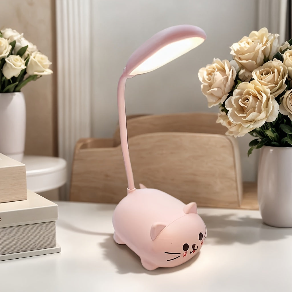 Cute Animal LED Night Light – Mini Cartoon Table Lamp, Foldable USB Rechargeable, Portable Desk Reading Light for Bedroom Kids Room, Blue Bunny Cat Styles, Kawaii Room Decor Lamp