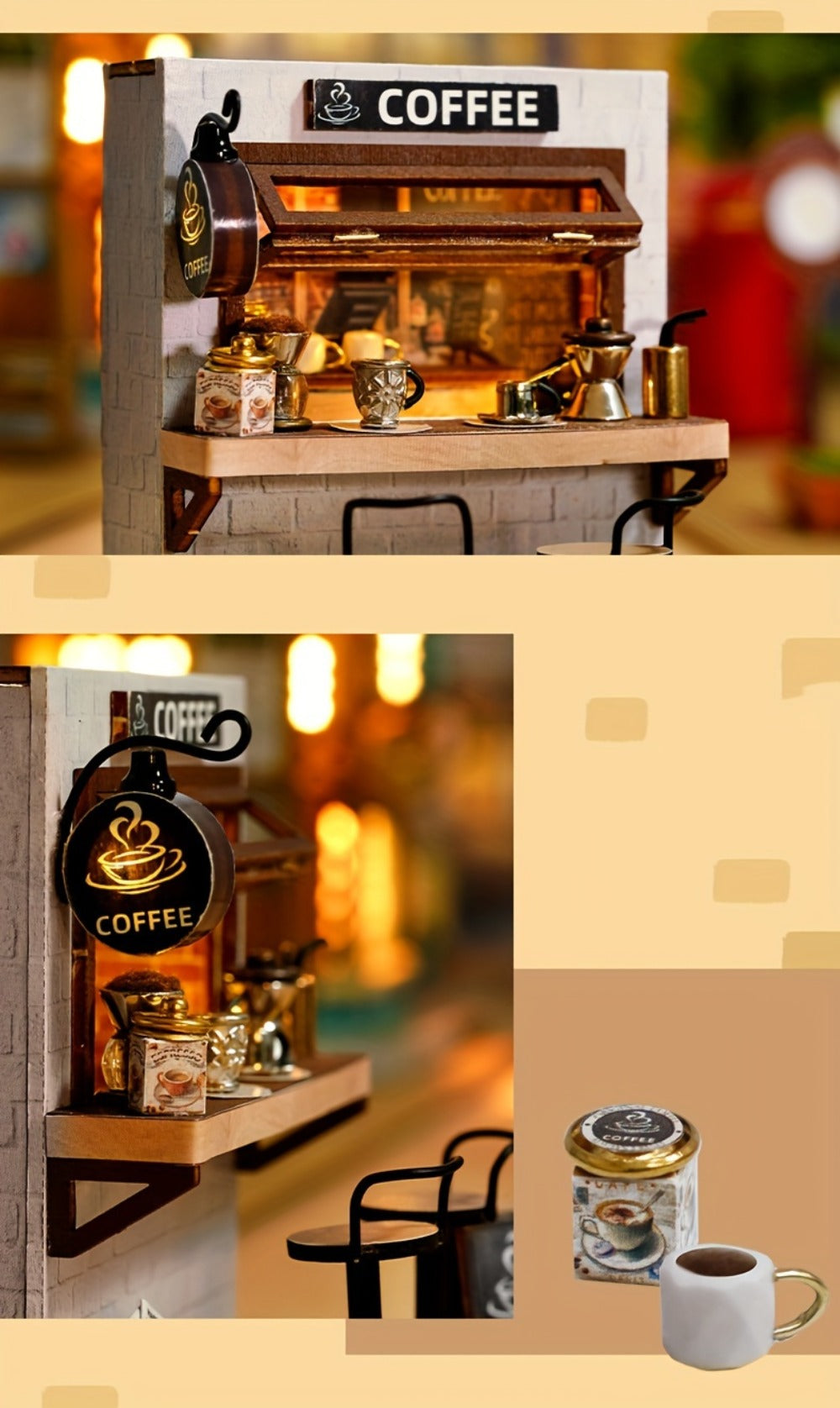 DIY Wooden Miniature Shop Kit with Dust Cover in Four Themes