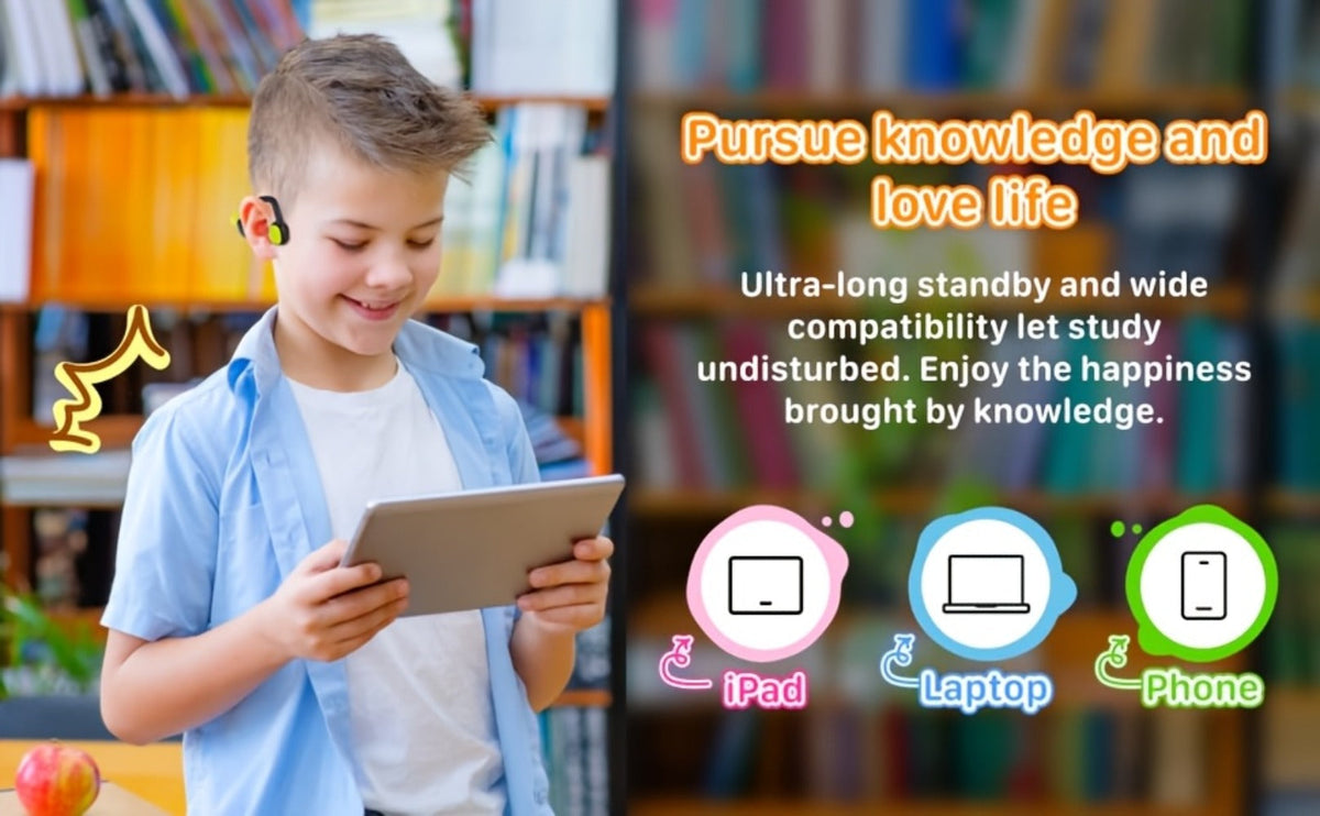 Kids Open Ear Headphones Air Conduction Wireless Bluetooth Headset Mic 20H Playtime Safe Hearing Protection Stereo Sound School Sports Outdoor Children Earphones Orange Red Green