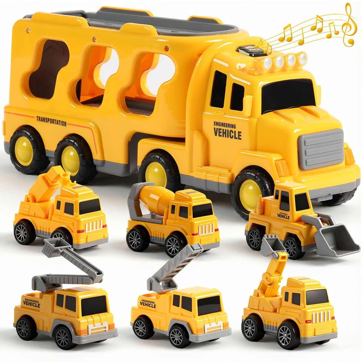 Toy Vehicle Set with 1 Large Car and 6 Small Cars, Four Theme Options