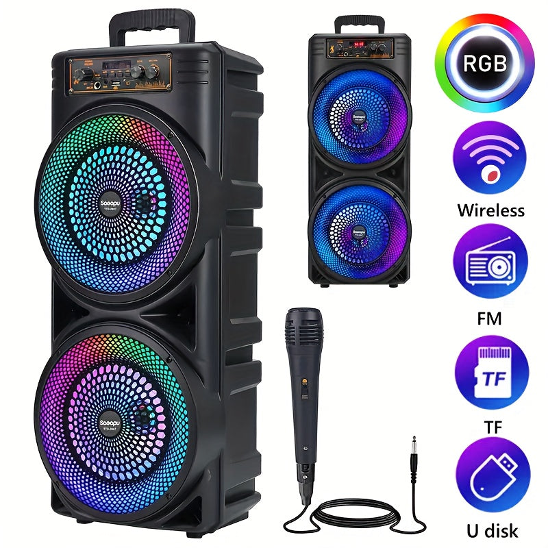 Dual 8.5" Subwoofer Party Speaker 6000W with RGB Lights | Portable Wireless Bluetooth 5.0, TWS Stereo Pairing, FM Radio, Built-in Mic, USB Rechargeable – Outdoor & Indoor Party Boombox