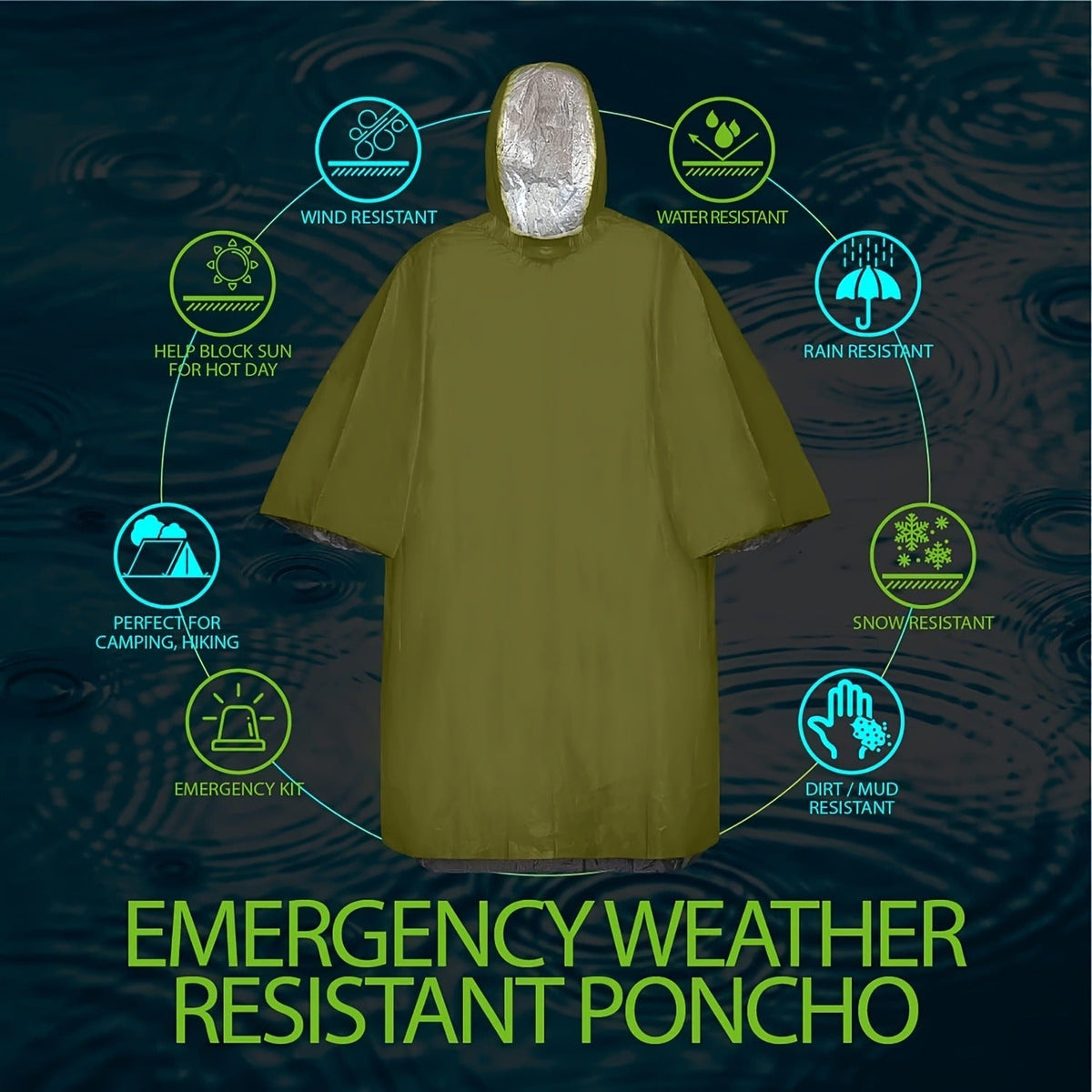 Emergency Rain Poncho 4 Pack & 14 Pack – Retains 90% Body Heat, Reusable Waterproof Raincoat for Men Women Adults, Camping Hiking Survival Kit Gear