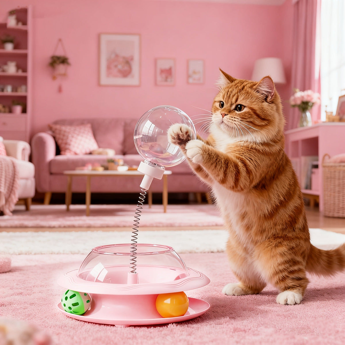 Cat Puzzle Toy Spinning Wheel with Food Spill Feeder - Interactive Rotating Excavating Toy for Indoor Cats & Kittens, No Battery Mental Stimulation & Hunting Instinct Exercise Toy