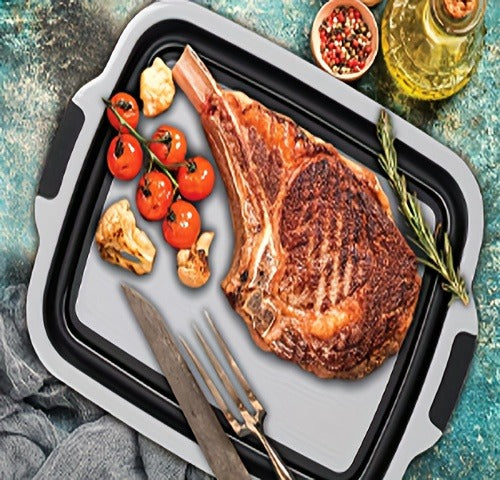 Collapsible BBQ Prep Caddy with Cutting Board & Lid - 3-in-1 Foldable Grill Preparation Tub, Food-Safe Plastic, Washing Basket & Marination Container - Orange