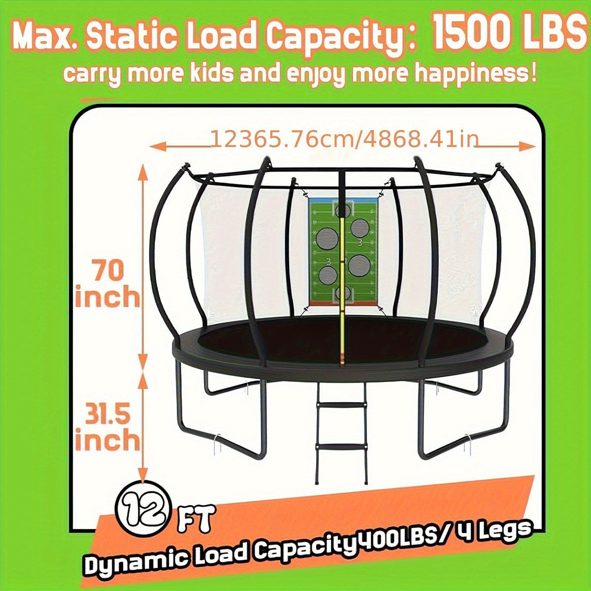 Outdoor Trampoline with Safety Enclosure Net Football Toss Game 8 10 12 14FT Round Backyard Trampoline for Kids Adults Indoor Outdoor Party Play