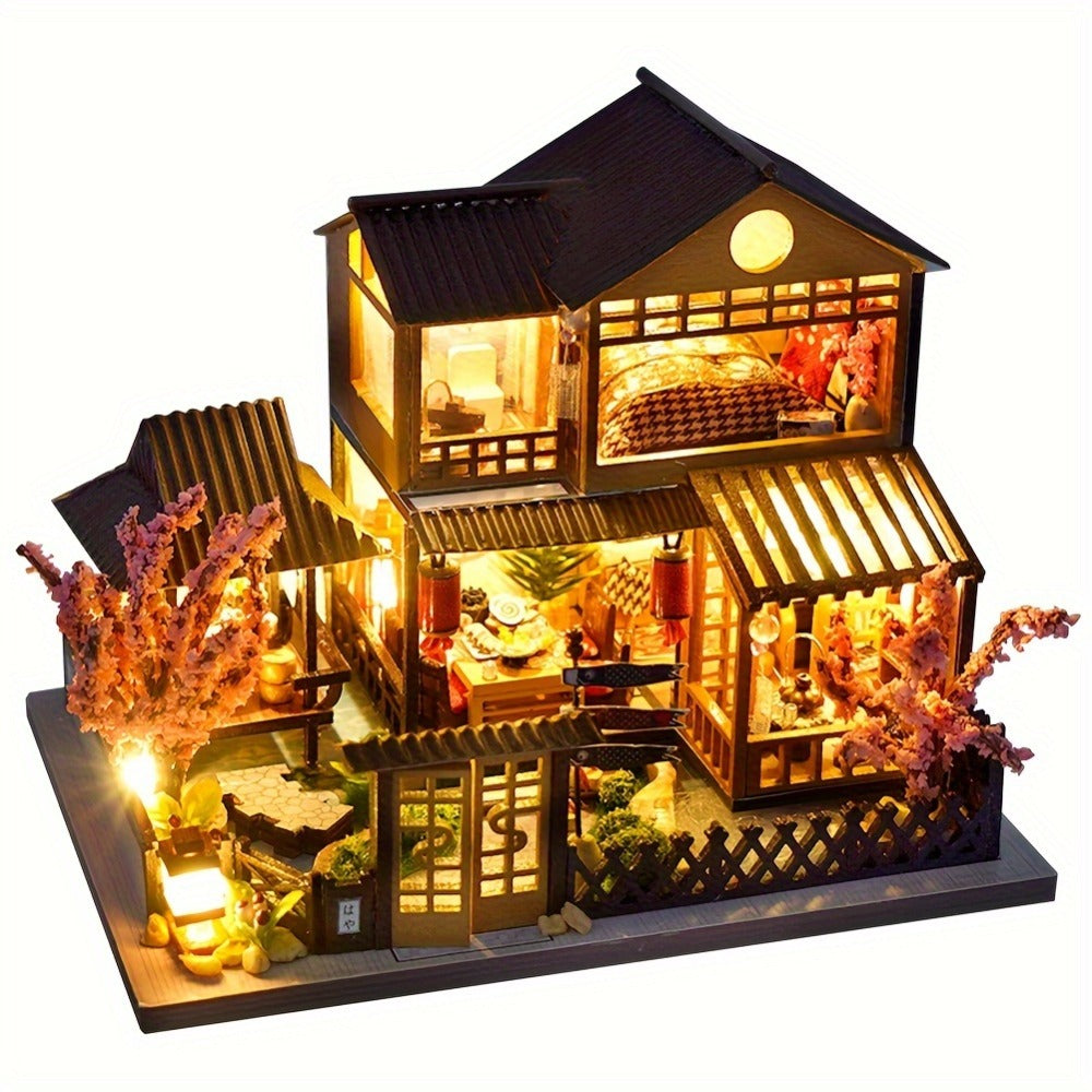 Sakura Garden Villa DIY Miniature House Kit, Wooden Cherry Blossom Scene