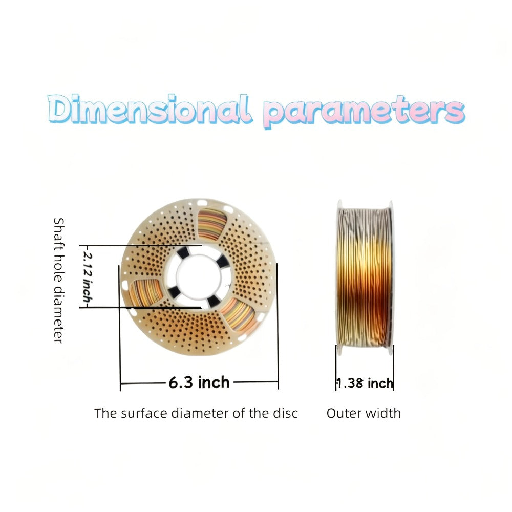 Rainbow Gradient PLA Filament 1.75mm 250g 3-Color Coextrusion – Shiny Triple Color Gradual Change 3D Printer Filament Vacuum Packed High Precision | Silk Rainbow PLA for FDM 3D Printers