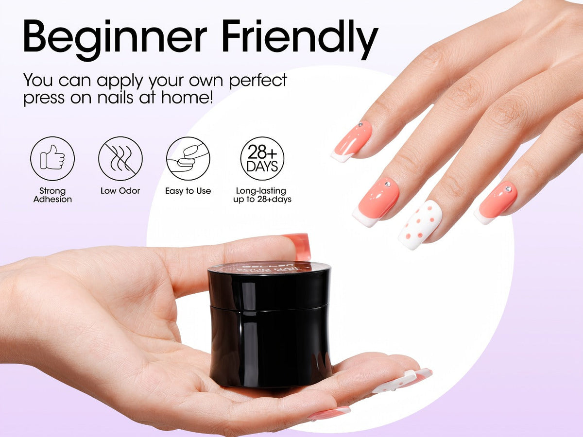 Solid Gel Nail Glue Kit with Mini LED Lamp — 8g UV Cure Gel Glue 28+ Days Long-Lasting Bond for Press On Nails Acrylic Tips Rhinestones, Non-Toxic Natural Resin, Salon & Home Manicure Gift Set