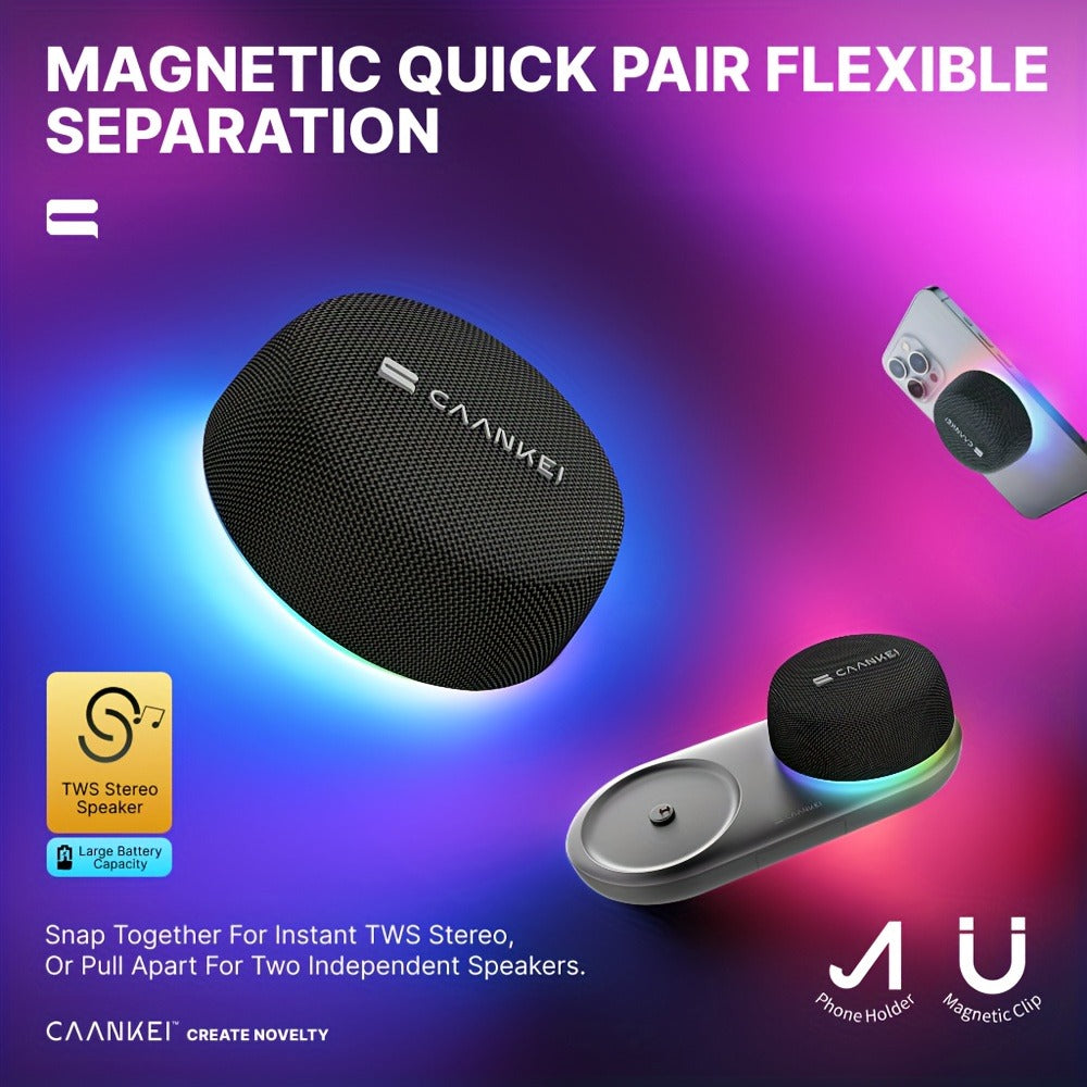 Portable Dual Speaker with Charging Base, 60-Hour Super Long Battery Life, Strong Bass Stereo Surround Sound, Compact Wireless Speaker for Computer Laptop Mobile Phone Desktop Home Office
