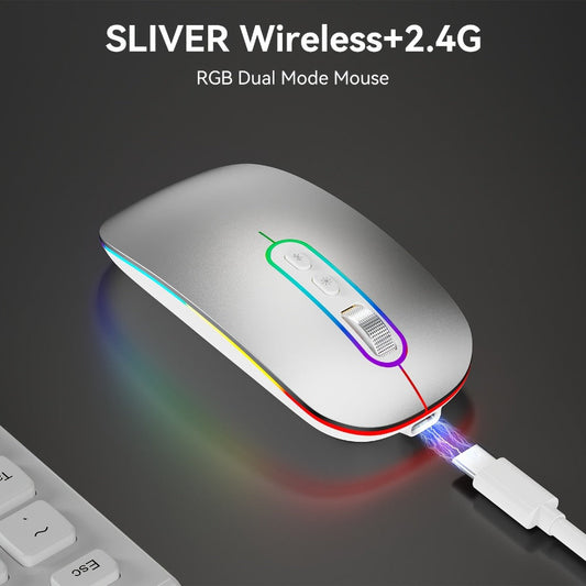 Slim Wireless Mouse Bluetooth 5.1 2.4G Dual Mode Silent Rechargeable LED Indicator Thin Quiet Computer Mouse iPad MacBook Mac Laptop PC Windows Chromebook Pink